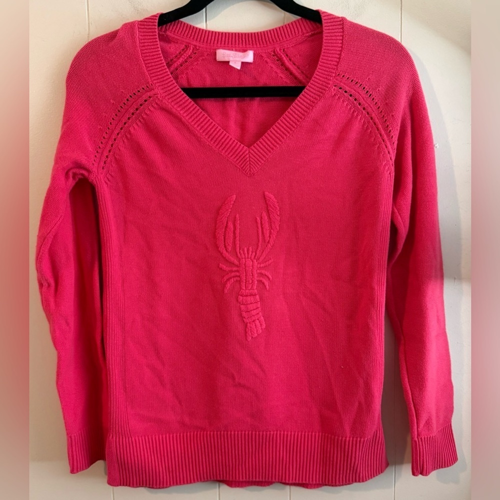 Lilly Pulitzer Hot Pink Lobster V-Neck Sweater, Size S